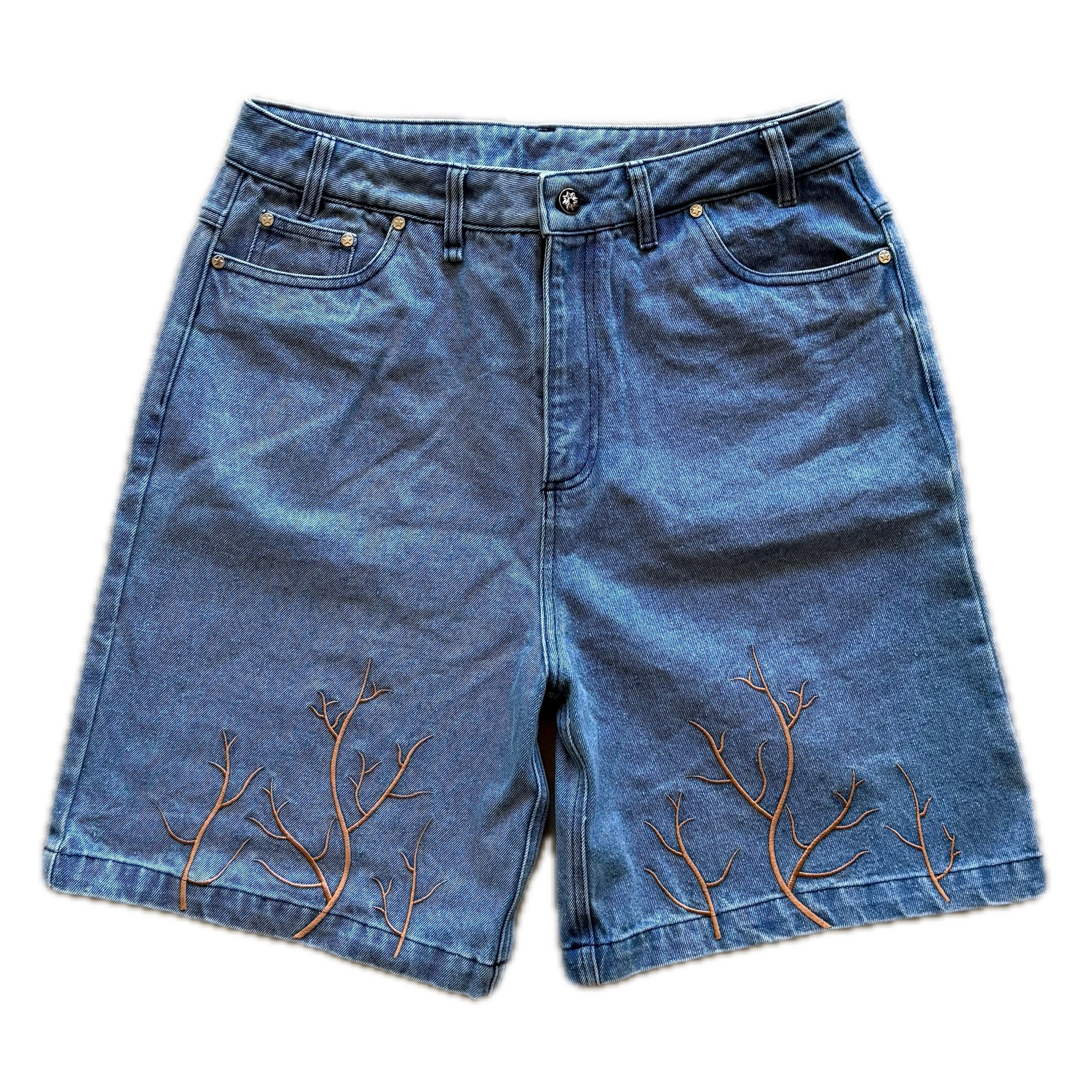 Embroidered Jorts Roots | Organic Cotton Denim Shorts | Modern Threads