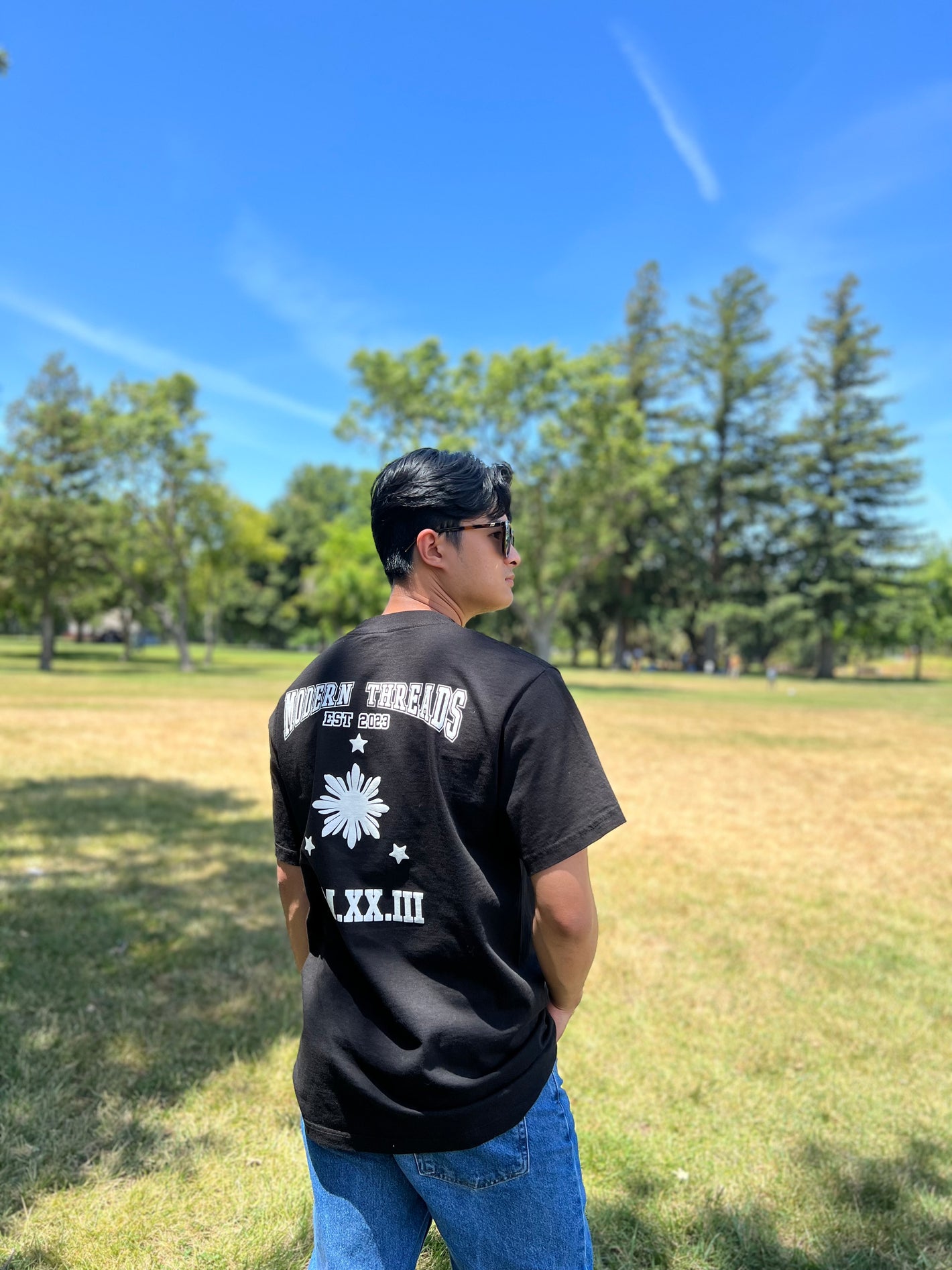 3 stars and a sun tee black modern threads streetwear back