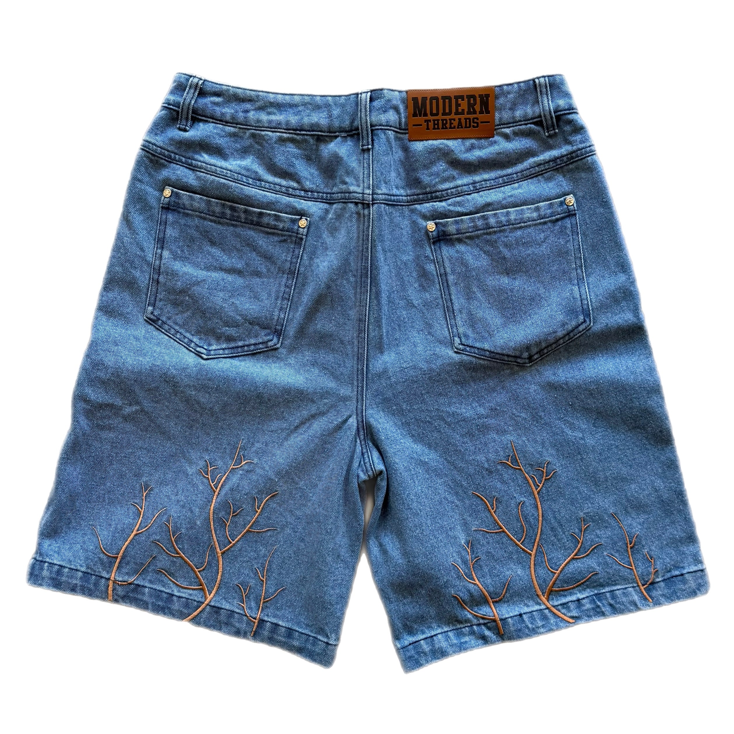 rootsです。② Embroidered Jorts Roots | Organic Cotton Denim Shorts | Modern Threads