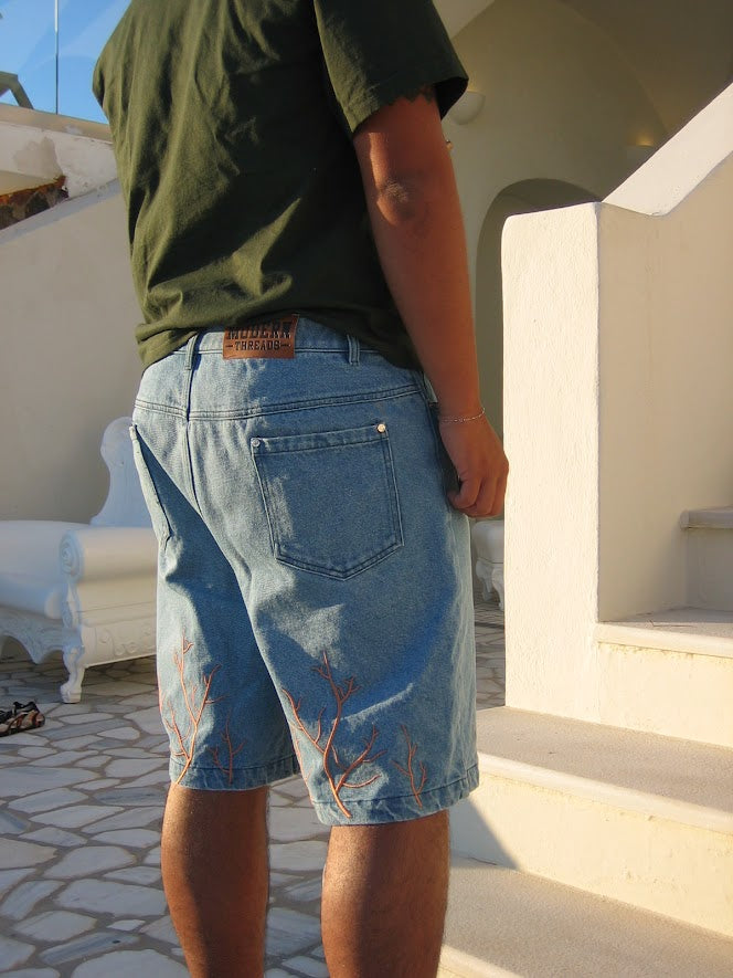 Embroidered Jorts Roots | Organic Cotton Denim Shorts | Modern Threads