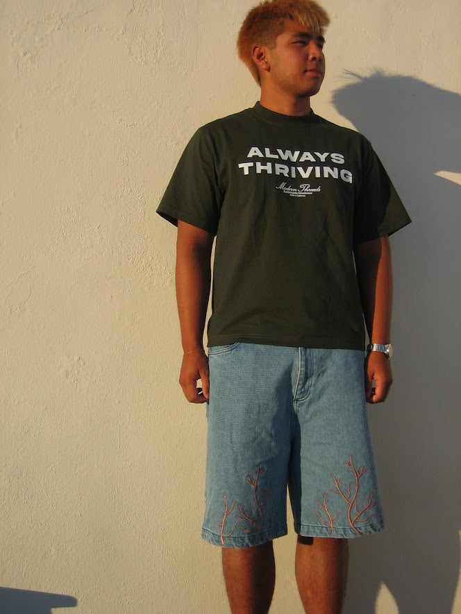 Embroidered Jorts Roots | Organic Cotton Denim Shorts | Modern Threads