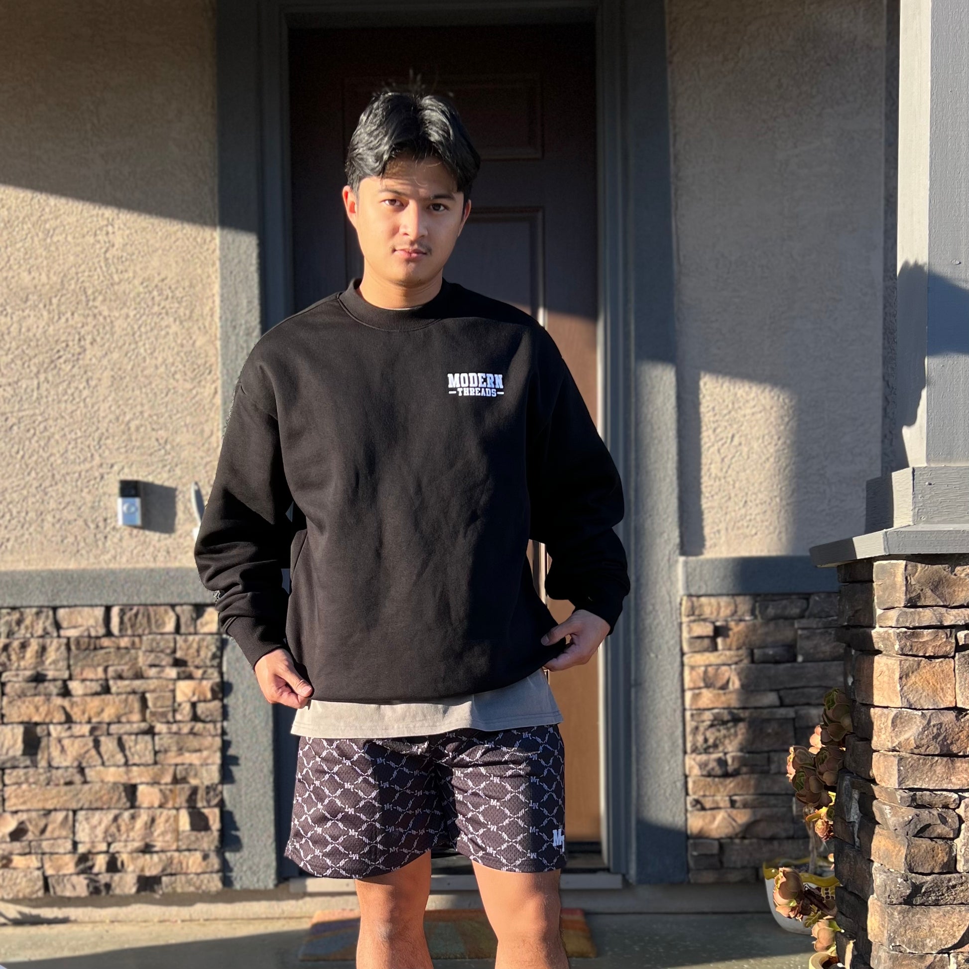 logo crew and mesh shorts modern threads